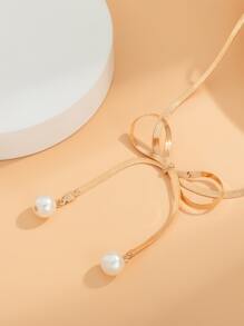 蝴蝶結裝飾項鍊 - 金黃色 - 查看 6