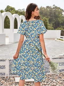 Đầm Thắt lưng Hoa Tất cả trên in Boho - Nhiều màu - Xem 2