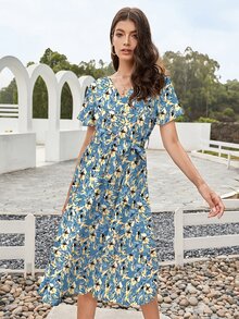 Đầm Thắt lưng Hoa Tất cả trên in Boho - Nhiều màu - Xem 3