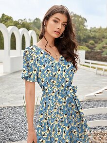 Đầm Thắt lưng Hoa Tất cả trên in Boho - Nhiều màu - Xem 5