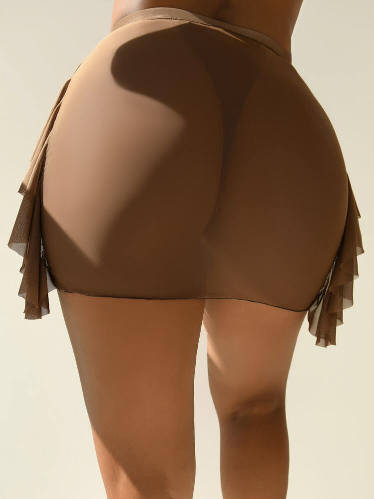 Falda tipo cubre con volantes semitransparente, para vacaciones de verano en la playa - Óxido marrón - Añade 1