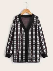 SHEIN Girls Single Breasted Plaid Pattern Cardigan - Multicolor - View 1