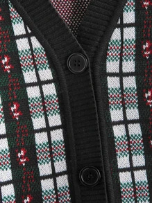 SHEIN Girls Single Breasted Plaid Pattern Cardigan - Multicolor - View 3
