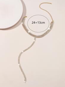 Rhinestone Decor Layered Y Lariat Necklace - Yellow Gold - View 2