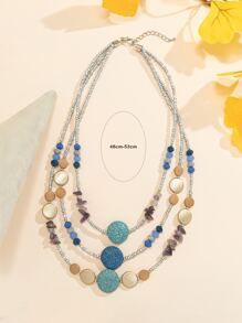Beaded Layered Necklace - Multicolor - View 3