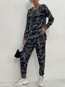 落肩迷彩套頭衫和運動褲套裝 - 彩色 - 查看 4