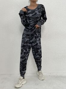 落肩迷彩套頭衫和運動褲套裝 - 彩色 - 查看 7
