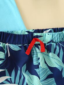 Bộ thời trang bé trai Thắt nơ trước Nhiệt đới Slogan Boho - Màu xanh lam - Xem 3