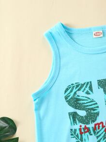 Bộ thời trang bé trai Thắt nơ trước Nhiệt đới Slogan Boho - Màu xanh lam - Xem 5