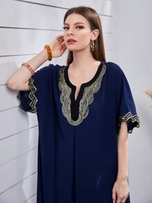 Al Najma Contrast Sequin Notched Tunic Dress - Navy Blue - View 6
