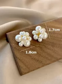 Faux Pearl & Rhinestone Decor Stud Earrings