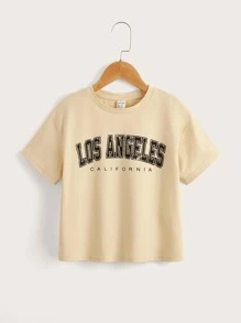 SHEIN Girls Letter Graphic Tee - Apricot - View 1