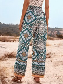 Breezaya Scarf Print Belted Wide Leg Trousers - Multicolor - View 2