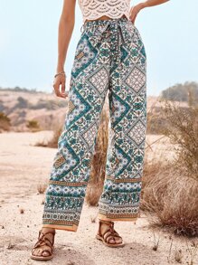 Breezaya Scarf Print Belted Wide Leg Trousers - Multicolor - View 6
