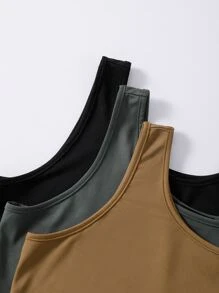 SHEIN Unity 3sets Solid Tank Top & Shorts - Multicolor - View 4
