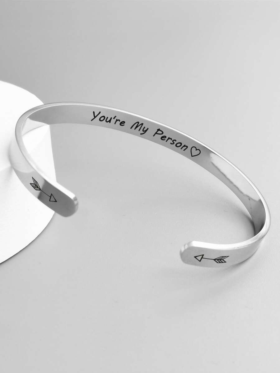 HOTNICE Những người đàn ông thời trang và phổ biến Letter Graphic Cuff Bangle Thép không gỉ Punk Hip Pop Phong cách cho món quà trang sức và cho một vẻ ngoài sành điệu - Bạc - Xem 1
