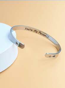 HOTNICE Những người đàn ông thời trang và phổ biến Letter Graphic Cuff Bangle Thép không gỉ Punk Hip Pop Phong cách cho món quà trang sức và cho một vẻ ngoài sành điệu - Bạc - Xem 2