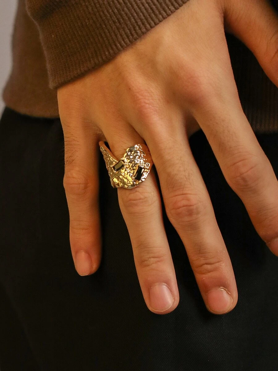 男士幾何裝飾戒指 - 金黃色 - 查看 1