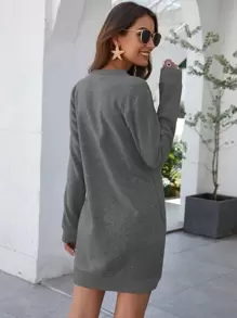 SHEIN LUNE Letter & Butterfly Print Sweatshirt Dress Pullover Fall Outfit - Dark Grey - View 2