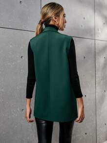 SHEIN Essnce Solid Shawl Neck Vest Blazer - Dark Green - View 2