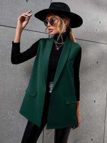 SHEIN Essnce Solid Shawl Neck Vest Blazer - Dark Green - View 4