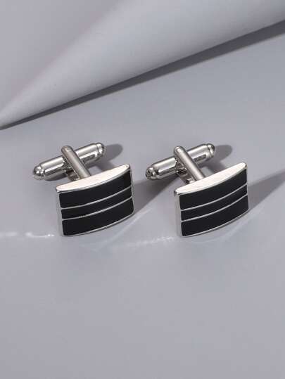 1 par de gemelos metálicos a rayas minimalistas y de moda, accesorio para vestimenta de negocios, adecuado para bodas, el Día del Padre, regalo de cumpleaños