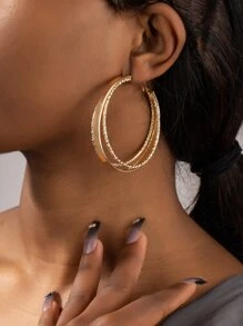 多層圓耳環 - 金黃色 - 查看 1