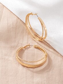 多層圓耳環 - 金黃色 - 查看 3