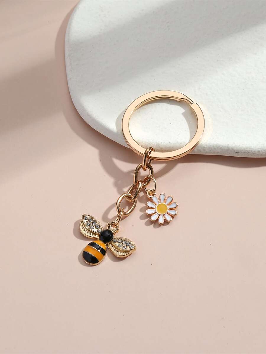 Bee & Floral Charm Keychain for gifts, wallets, school bags, backpacks, and satchels - Multicolor - View 1