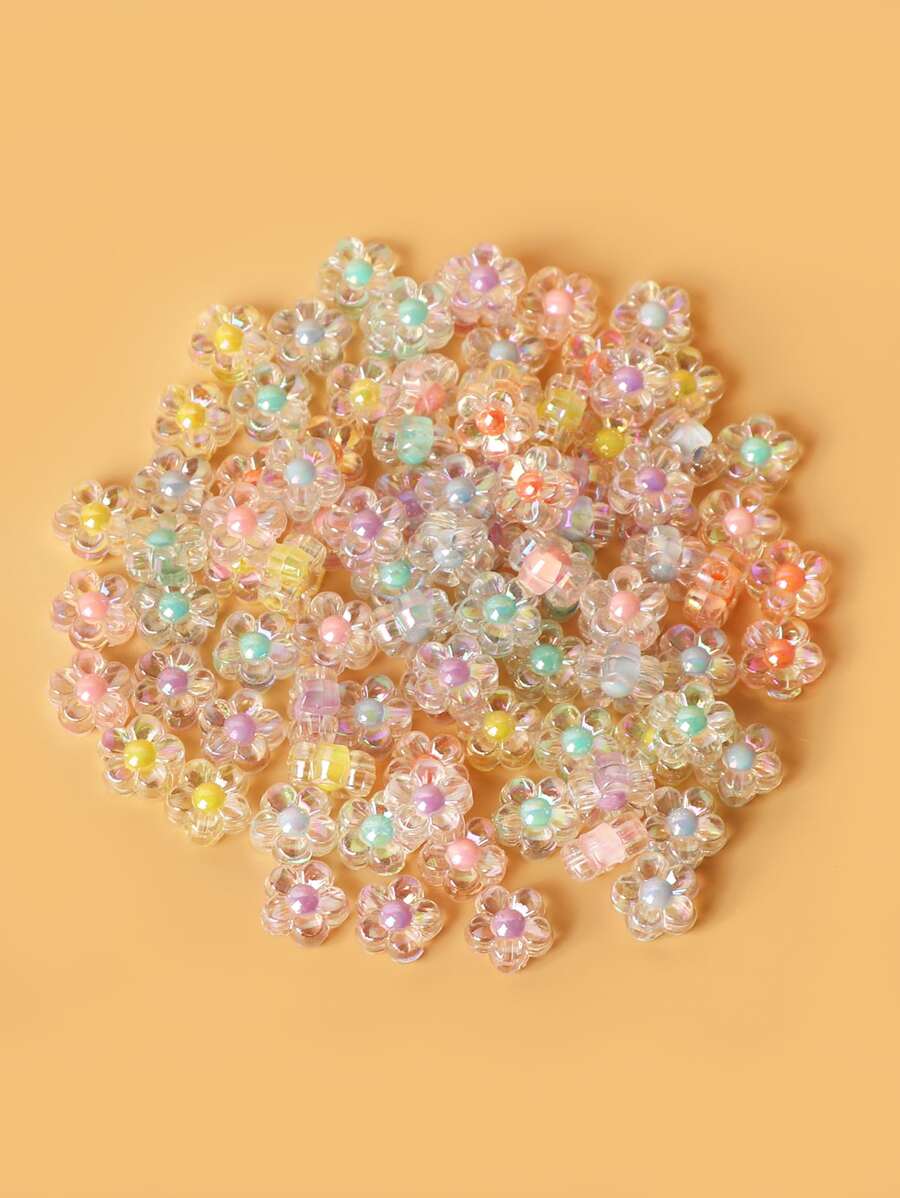 100 piezas Bisutería con diseño de flor DIY cuenta - Multicolor - Ver 1