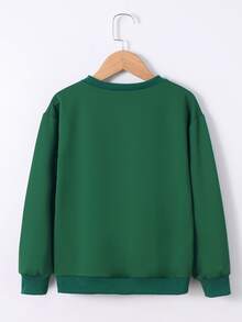 Niñas Pullover con estampado de slogan de hombros caídos - Verde Oscuro - Ver 2