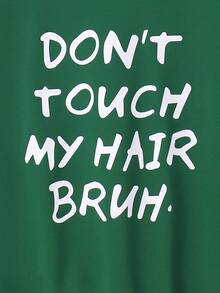 Niñas Pullover con estampado de slogan de hombros caídos - Verde Oscuro - Ver 3