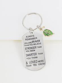 Slogan Detail Geometric & Leaf Charm Keychain - Silver - View 2