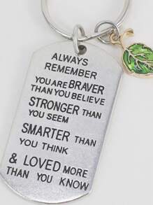 Slogan Detail Geometric & Leaf Charm Keychain - Silver - View 3