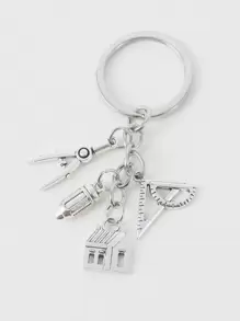 Fashionable Home Compass Ruler Key Chain, Architect & Engineer Style Keyring, Elegant Bag Pendant, Housewarming Gift Car Accessories Cute Goth Y2k Bag Lanyards With Id Holder Car Accessories Bag Charms - Silver - View 1