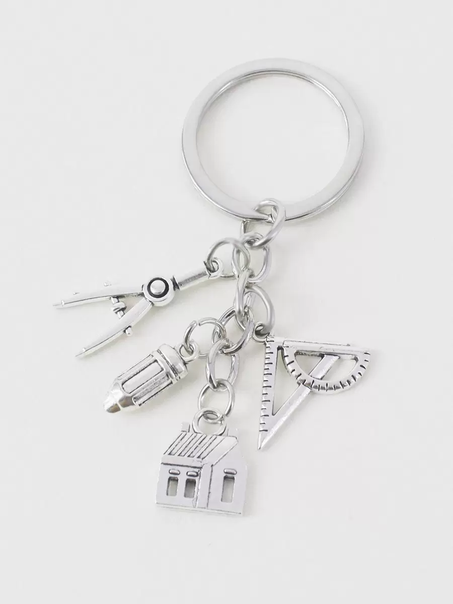 Fashionable Home Compass Ruler Key Chain, Architect & Engineer Style Keyring, Elegant Bag Pendant, Housewarming Gift Car Accessories Cute Goth Y2k Bag Lanyards With Id Holder Car Accessories Bag Charms - Silver - View 1