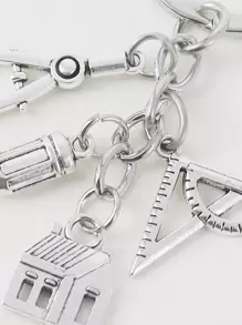 Fashionable Home Compass Ruler Key Chain, Architect & Engineer Style Keyring, Elegant Bag Pendant, Housewarming Gift Car Accessories Cute Goth Y2k Bag Lanyards With Id Holder Car Accessories Bag Charms - Silver - View 3