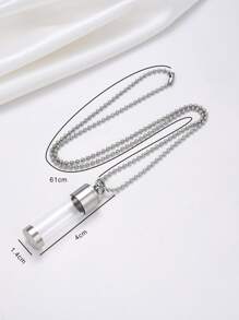 1 件不锈钢简约时尚圆柱香水瓶/药丸罐吊坠项链 - 銀色 - 查看 3