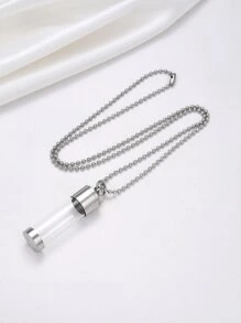 1 件不锈钢简约时尚圆柱香水瓶/药丸罐吊坠项链 - 銀色 - 查看 4