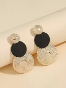 1pair Round Asymmetric Patchwork Earrings - Multicolor - View 1