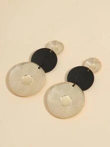 1pair Round Asymmetric Patchwork Earrings - Multicolor - View 2