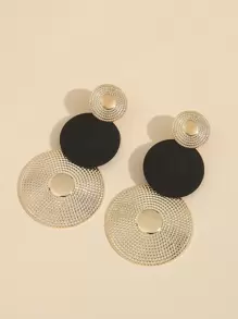 1pair Round Asymmetric Patchwork Earrings - Multicolor - View 4