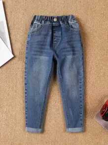 Jeans Cónicos Lavados Con Rasguños De Gato Para Niños Jóvenes