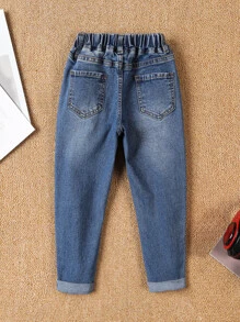 Jeans Cónicos Lavados Con Rasguños De Gato Para Niños Jóvenes