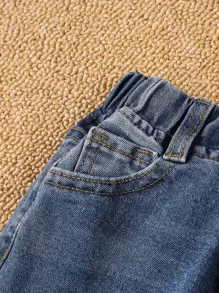 Jeans Cónicos Lavados Con Rasguños De Gato Para Niños Jóvenes