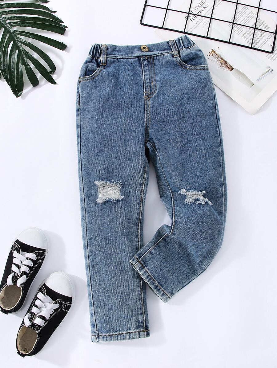 Toddler Girls Slant Pocket Ripped Jeans