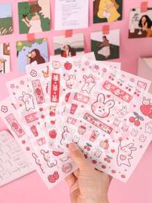 4入組兔子和水果印花隨機貼紙 - 彩色 - 查看 1