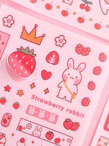 4入組兔子和水果印花隨機貼紙 - 彩色 - 查看 4