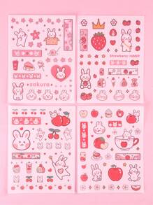 4入組兔子和水果印花隨機貼紙 - 彩色 - 查看 5