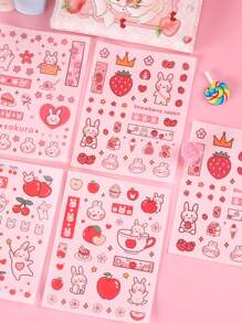 4入組兔子和水果印花隨機貼紙 - 彩色 - 查看 6